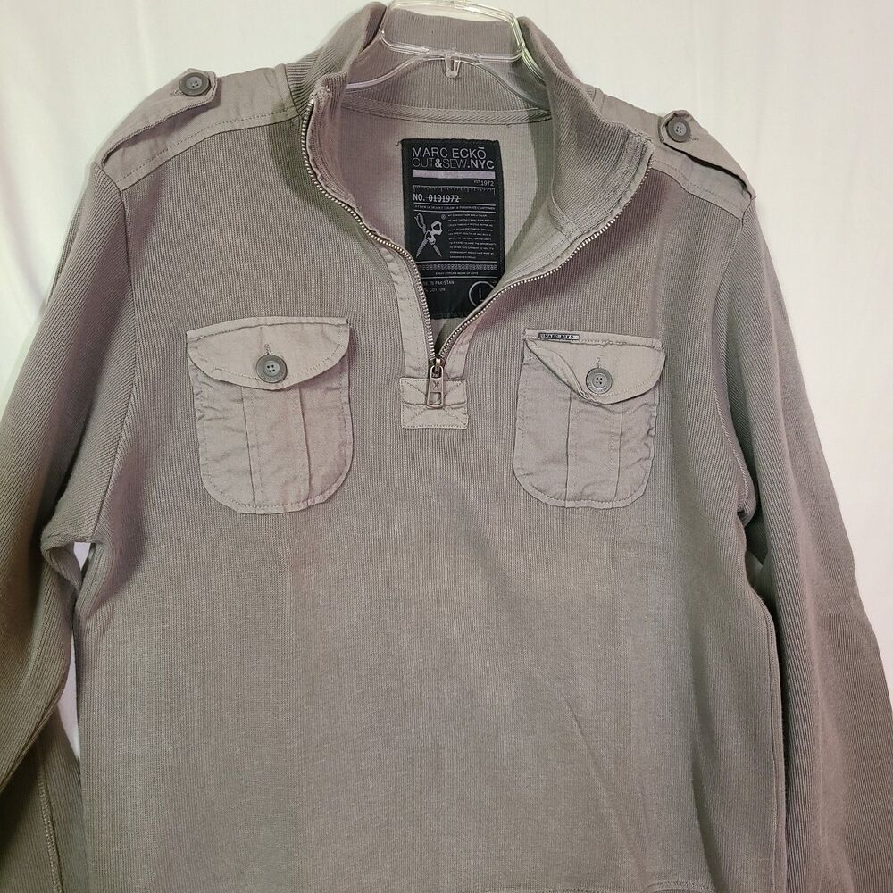 Marc Ecko Cut & Sew 1/4 Zip Long Sleeve Men’s Gray Mock Neck Sweater Size Large